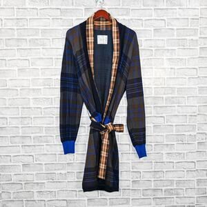 SACAI Japan Wool Rober Jacket Navy Brown Tartan Plaid size 3 15-00914M
